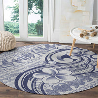 Hawaii Plumeria Lokelani Pikake Lei Round Carpet Navy Blue Polynesian Tattoo