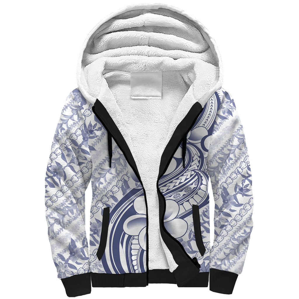 Hawaii Plumeria Lokelani Pikake Lei Sherpa Hoodie Navy Blue Polynesian Tattoo LT9 Unisex Navy Blue - Polynesian Pride