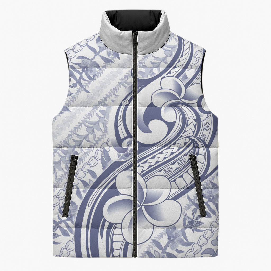 Hawaii Plumeria Lokelani Pikake Lei Sleeveless Puffer Jacket Navy Blue Polynesian Tattoo LT9 Unisex Navy Blue - Polynesian Pride
