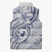 Hawaii Plumeria Lokelani Pikake Lei Sleeveless Puffer Jacket Navy Blue Polynesian Tattoo LT9 - Polynesian Pride