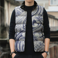 Hawaii Plumeria Lokelani Pikake Lei Sleeveless Puffer Jacket Navy Blue Polynesian Tattoo LT9 - Polynesian Pride