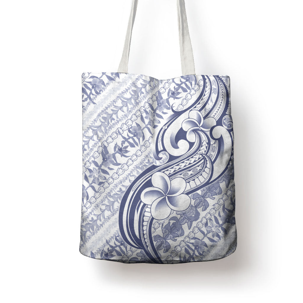 Hawaii Plumeria Lokelani Pikake Lei Tote Bag Navy Blue Polynesian Tattoo LT9 - Polynesian Pride
