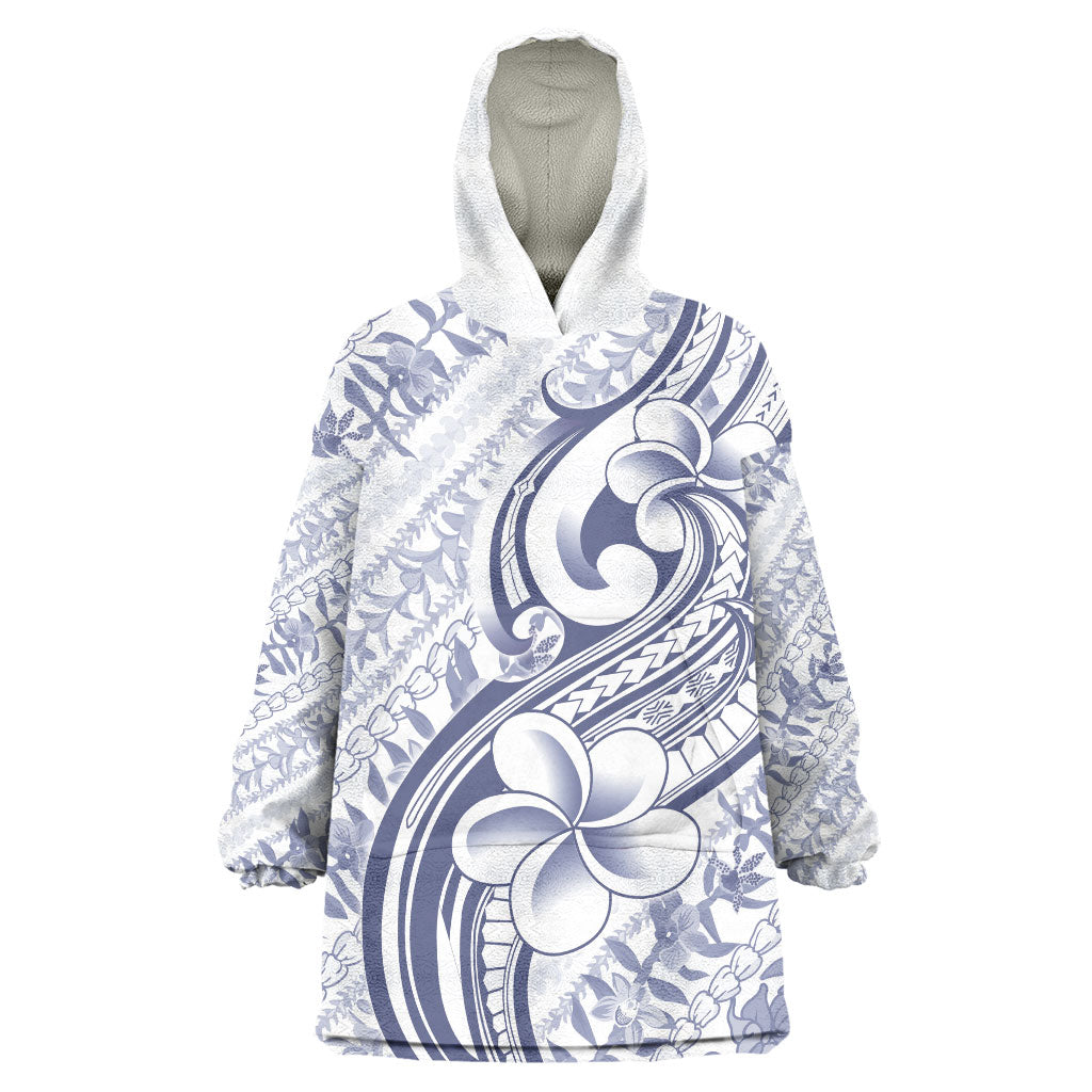 Hawaii Plumeria Lokelani Pikake Lei Wearable Blanket Hoodie Navy Blue Polynesian Tattoo LT9 One Size Navy Blue - Polynesian Pride
