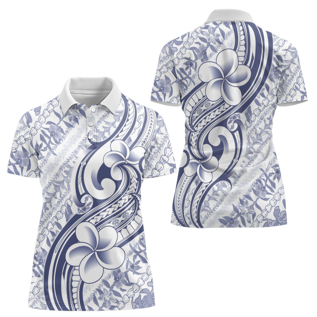 Hawaii Plumeria Lokelani Pikake Lei Women Polo Shirt Navy Blue Polynesian Tattoo LT9 - Polynesian Pride
