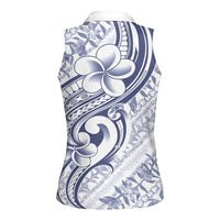 Hawaii Plumeria Lokelani Pikake Lei Women Sleeveless Polo Shirt Navy Blue Polynesian Tattoo LT9 - Polynesian Pride