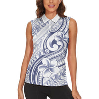 Hawaii Plumeria Lokelani Pikake Lei Women Sleeveless Polo Shirt Navy Blue Polynesian Tattoo LT9 - Polynesian Pride