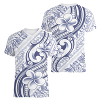 Hawaii Plumeria Lokelani Pikake Lei Women V-Neck T-Shirt Navy Blue Polynesian Tattoo LT9 - Polynesian Pride