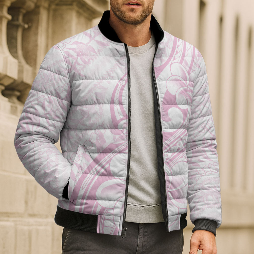 Hawaii Plumeria Lokelani Pikake Lei Bomber Puffer Jacket Poni Mama Polynesian Tattoo