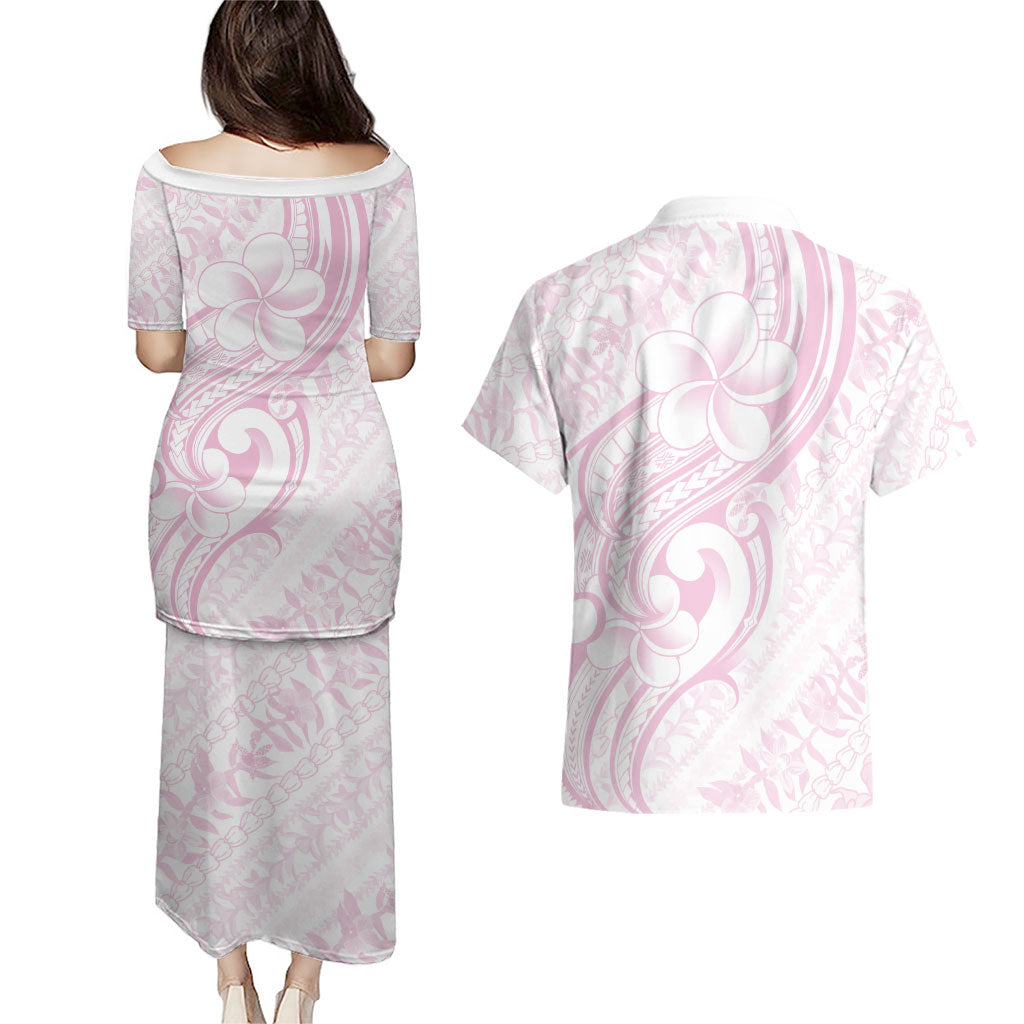 Hawaii Plumeria Lokelani Pikake Lei Couples Matching Puletasi and Hawaiian Shirt Poni Mama Polynesian Tattoo LT9 - Polynesian Pride