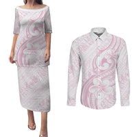 Hawaii Plumeria Lokelani Pikake Lei Couples Matching Puletasi and Long Sleeve Button Shirt Poni Mama Polynesian Tattoo LT9 Pink - Polynesian Pride