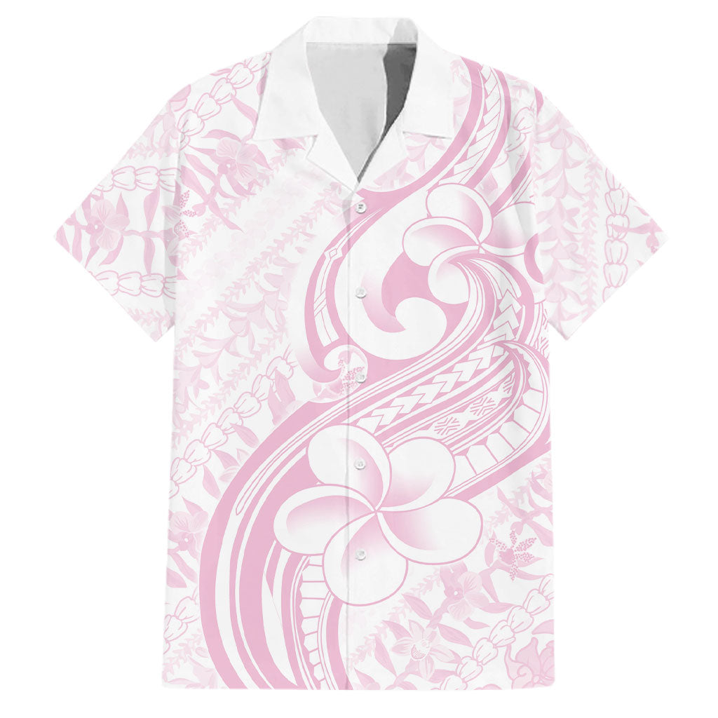 Hawaii Plumeria Lokelani Pikake Lei Family Matching Puletasi and Hawaiian Shirt Poni Mama Polynesian Tattoo LT9 Dad's Shirt - Short Sleeve Pink - Polynesian Pride