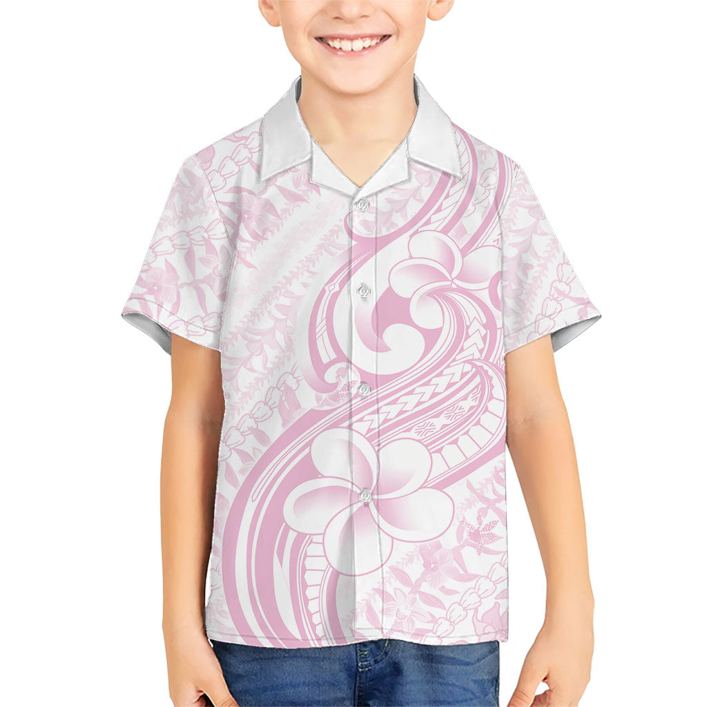 Hawaii Plumeria Lokelani Pikake Lei Family Matching Summer Maxi Dress and Hawaiian Shirt Poni Mama Polynesian Tattoo LT9 Son's Shirt Pink - Polynesian Pride