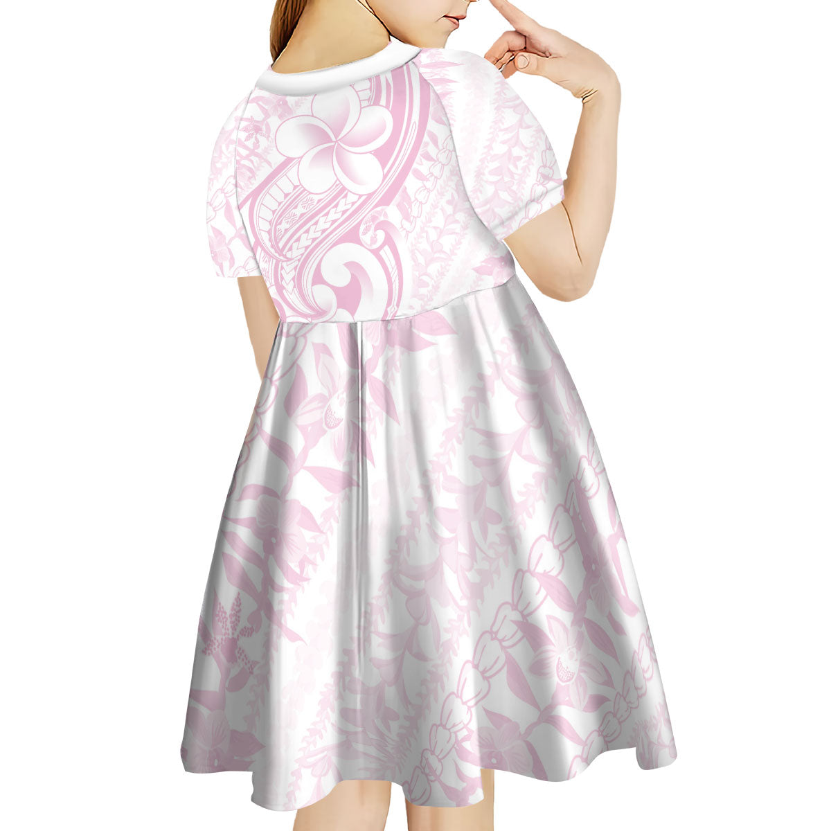 Hawaii Plumeria Lokelani Pikake Lei Kid Short Sleeve Dress Poni Mama Polynesian Tattoo LT9 - Polynesian Pride