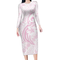 Hawaii Plumeria Lokelani Pikake Lei Long Sleeve Bodycon Dress Poni Mama Polynesian Tattoo LT9 Long Dress Pink - Polynesian Pride