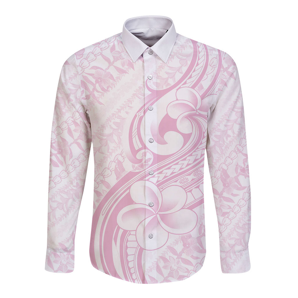 Hawaii Plumeria Lokelani Pikake Lei Long Sleeve Button Shirt Poni Mama Polynesian Tattoo