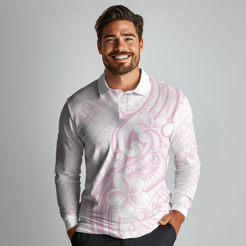 Hawaii Plumeria Lokelani Pikake Lei Long Sleeve Polo Shirt Poni Mama Polynesian Tattoo LT9 - Polynesian Pride