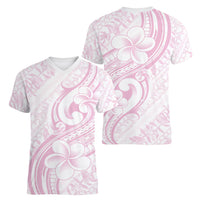 Hawaii Plumeria Lokelani Pikake Lei Women V-Neck T-Shirt Poni Mama Polynesian Tattoo LT9 - Polynesian Pride