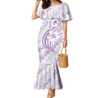Hawaii Plumeria Lokelani Pikake Lei Family Matching Mermaid Dress and Hawaiian Shirt Poni Polynesian Tattoo LT9 Mom's Dress Purple - Polynesian Pride