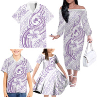 Hawaii Plumeria Lokelani Pikake Lei Family Matching Off The Shoulder Long Sleeve Dress and Hawaiian Shirt Poni Polynesian Tattoo LT9 - Polynesian Pride