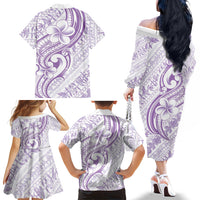 Hawaii Plumeria Lokelani Pikake Lei Family Matching Off The Shoulder Long Sleeve Dress and Hawaiian Shirt Poni Polynesian Tattoo LT9 - Polynesian Pride