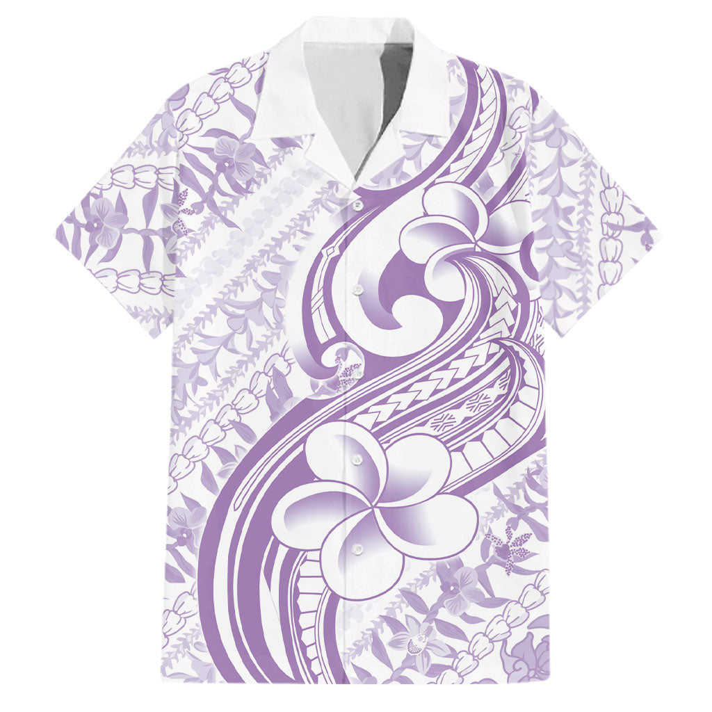 Hawaii Plumeria Lokelani Pikake Lei Family Matching Off The Shoulder Long Sleeve Dress and Hawaiian Shirt Poni Polynesian Tattoo LT9 Dad's Shirt - Short Sleeve Purple - Polynesian Pride