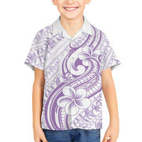 Hawaii Plumeria Lokelani Pikake Lei Family Matching Off Shoulder Short Dress and Hawaiian Shirt Poni Polynesian Tattoo LT9 Son's Shirt Purple - Polynesian Pride