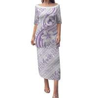 Hawaii Plumeria Lokelani Pikake Lei Family Matching Puletasi and Hawaiian Shirt Poni Polynesian Tattoo LT9 Mom's Dress Purple - Polynesian Pride