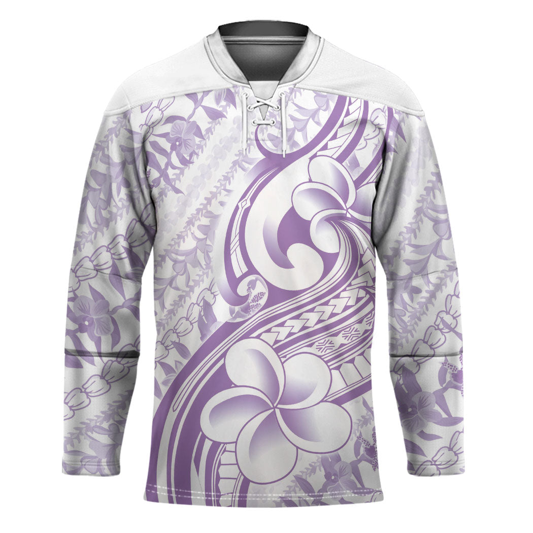 Hawaii Plumeria Lokelani Pikake Lei Hockey Jersey Poni Polynesian Tattoo LT9 Unisex Purple - Polynesian Pride