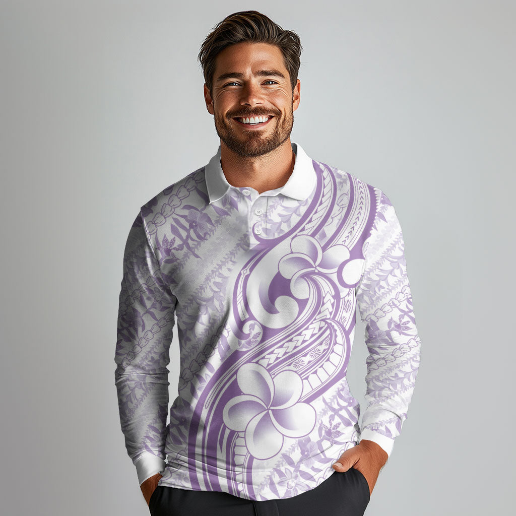 Hawaii Plumeria Lokelani Pikake Lei Long Sleeve Polo Shirt Poni Polynesian Tattoo LT9 - Polynesian Pride