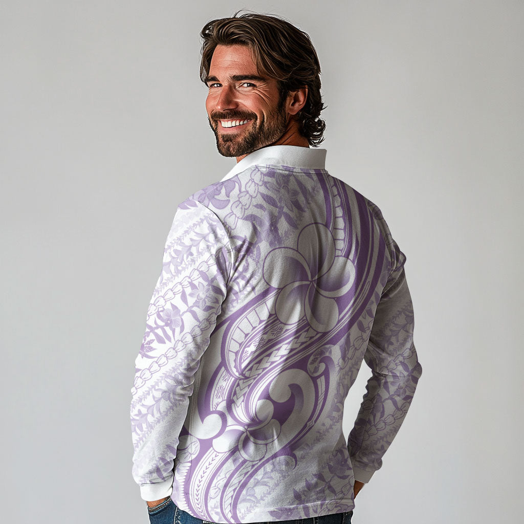 Hawaii Plumeria Lokelani Pikake Lei Long Sleeve Polo Shirt Poni Polynesian Tattoo LT9 - Polynesian Pride
