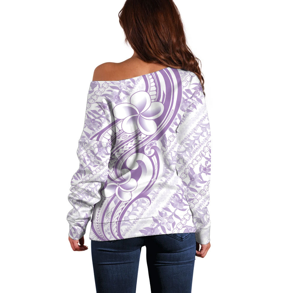 Hawaii Plumeria Lokelani Pikake Lei Off Shoulder Sweater Poni Polynesian Tattoo LT9 - Polynesian Pride