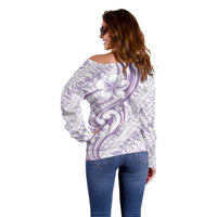 Hawaii Plumeria Lokelani Pikake Lei Off Shoulder Sweater Poni Polynesian Tattoo LT9 - Polynesian Pride