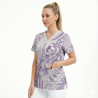 Hawaii Plumeria Lokelani Pikake Lei Scrub Top Poni Polynesian Tattoo
