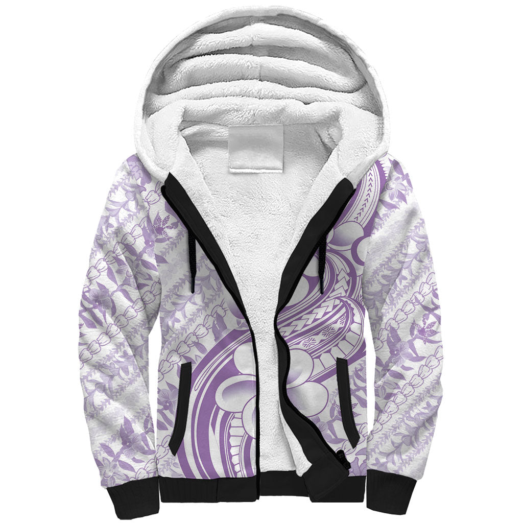 Hawaii Plumeria Lokelani Pikake Lei Sherpa Hoodie Poni Polynesian Tattoo LT9 Unisex Purple - Polynesian Pride
