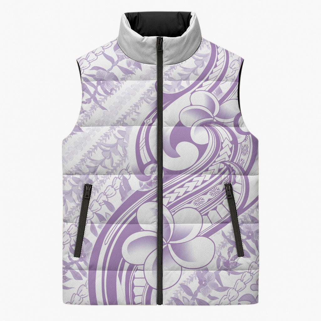 Hawaii Plumeria Lokelani Pikake Lei Sleeveless Puffer Jacket Poni Polynesian Tattoo LT9 Unisex Purple - Polynesian Pride