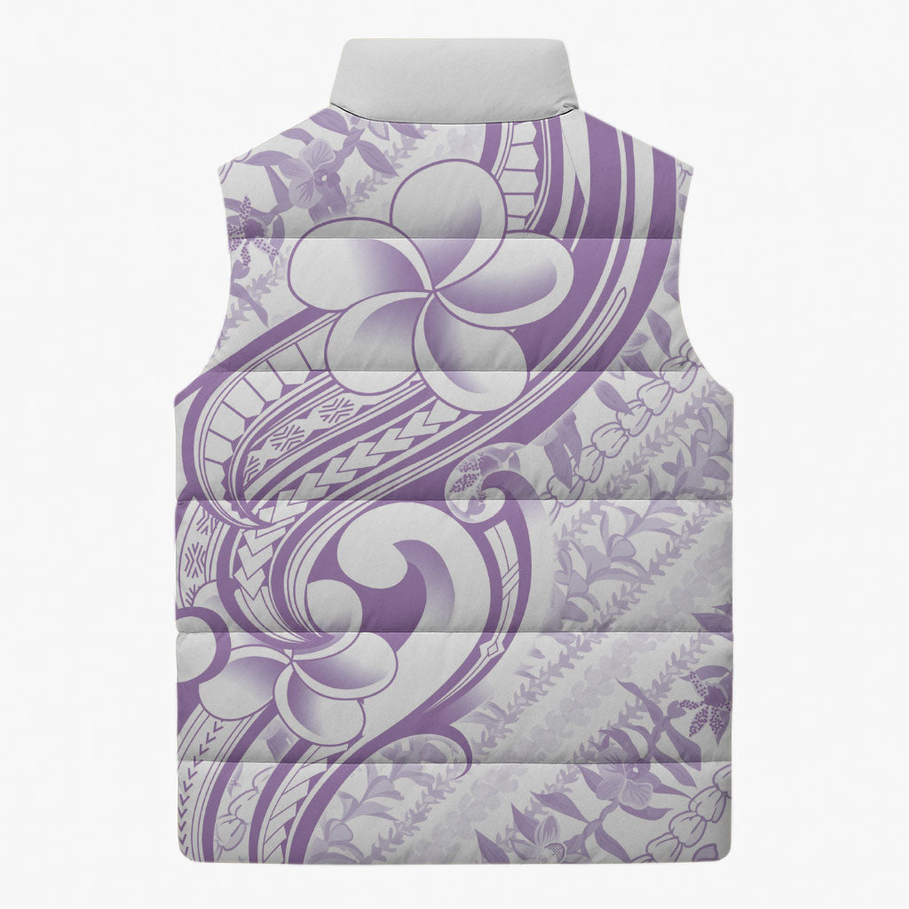 Hawaii Plumeria Lokelani Pikake Lei Sleeveless Puffer Jacket Poni Polynesian Tattoo LT9 - Polynesian Pride