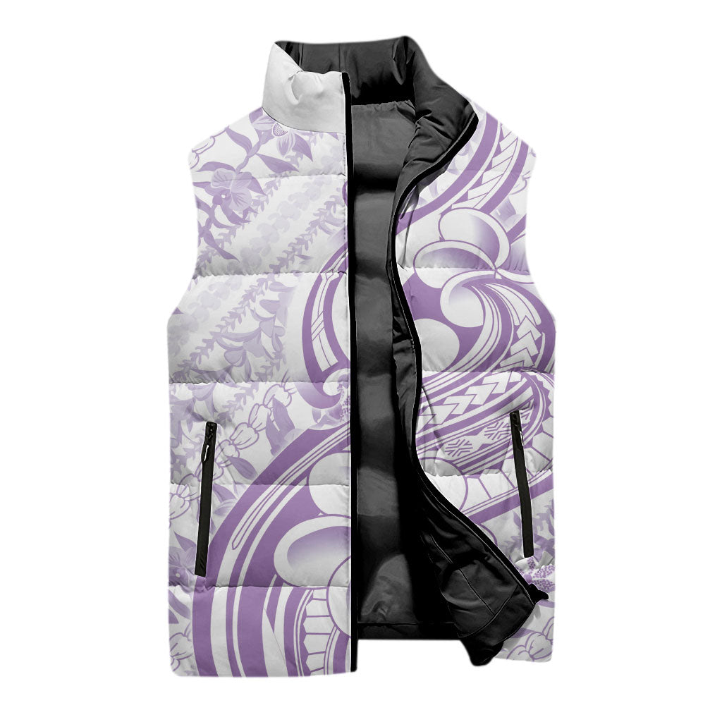 Hawaii Plumeria Lokelani Pikake Lei Sleeveless Puffer Jacket Poni Polynesian Tattoo LT9 - Polynesian Pride