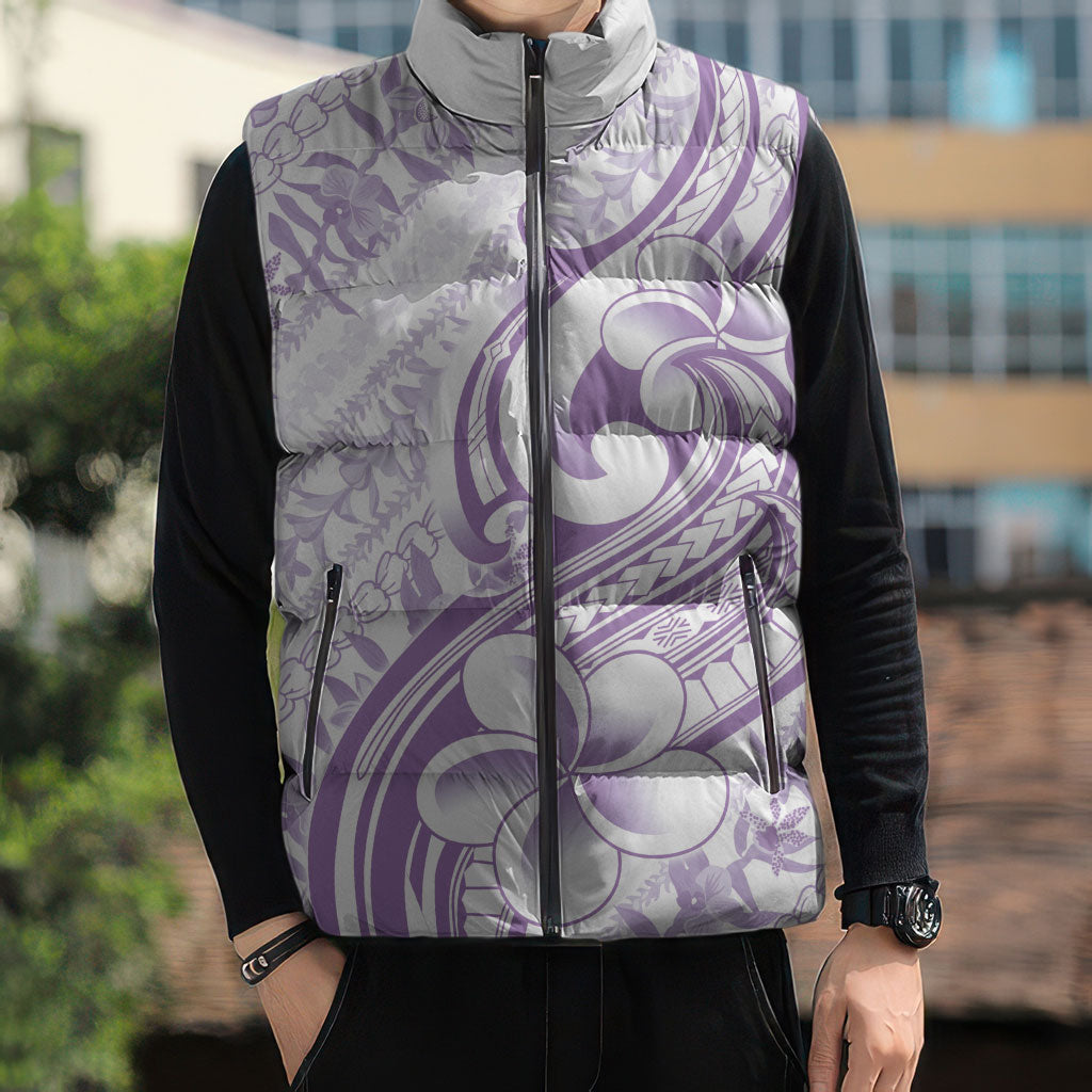 Hawaii Plumeria Lokelani Pikake Lei Sleeveless Puffer Jacket Poni Polynesian Tattoo LT9 - Polynesian Pride