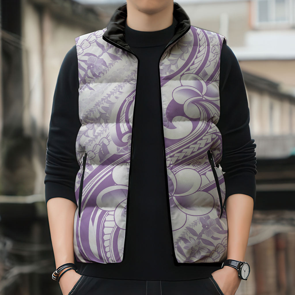 Hawaii Plumeria Lokelani Pikake Lei Sleeveless Puffer Jacket Poni Polynesian Tattoo LT9 - Polynesian Pride