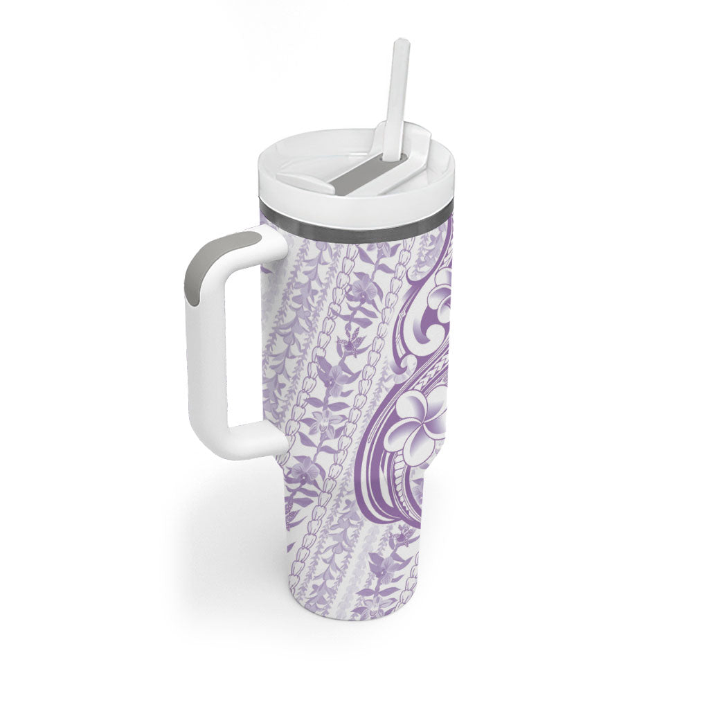 Hawaii Plumeria Lokelani Pikake Lei Tumbler With Handle Poni Polynesian Tattoo