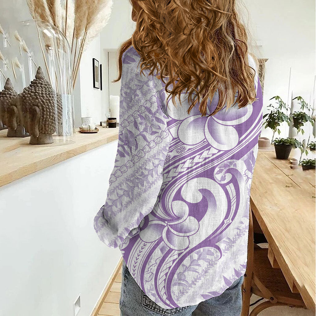 Hawaii Plumeria Lokelani Pikake Lei Women Casual Shirt Poni Polynesian Tattoo LT9 - Polynesian Pride