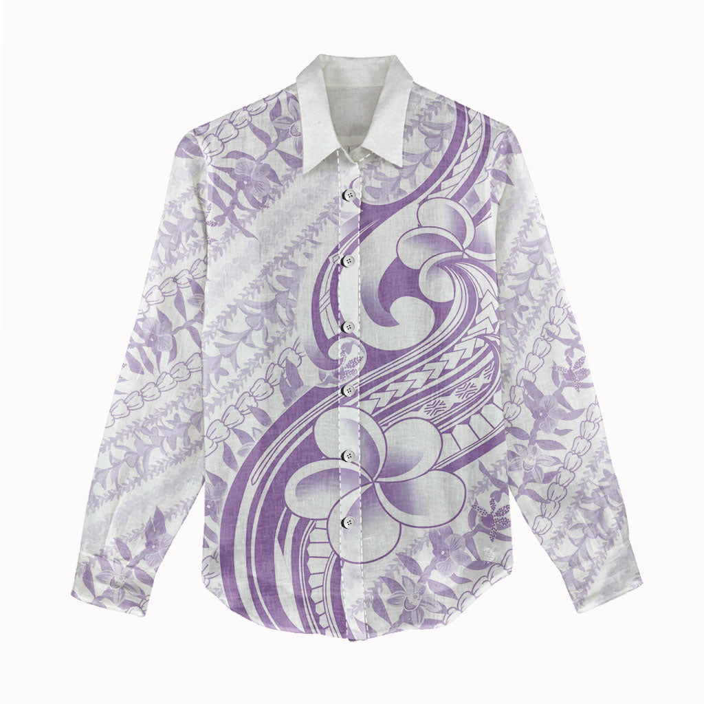 Hawaii Plumeria Lokelani Pikake Lei Women Casual Shirt Poni Polynesian Tattoo LT9 - Polynesian Pride