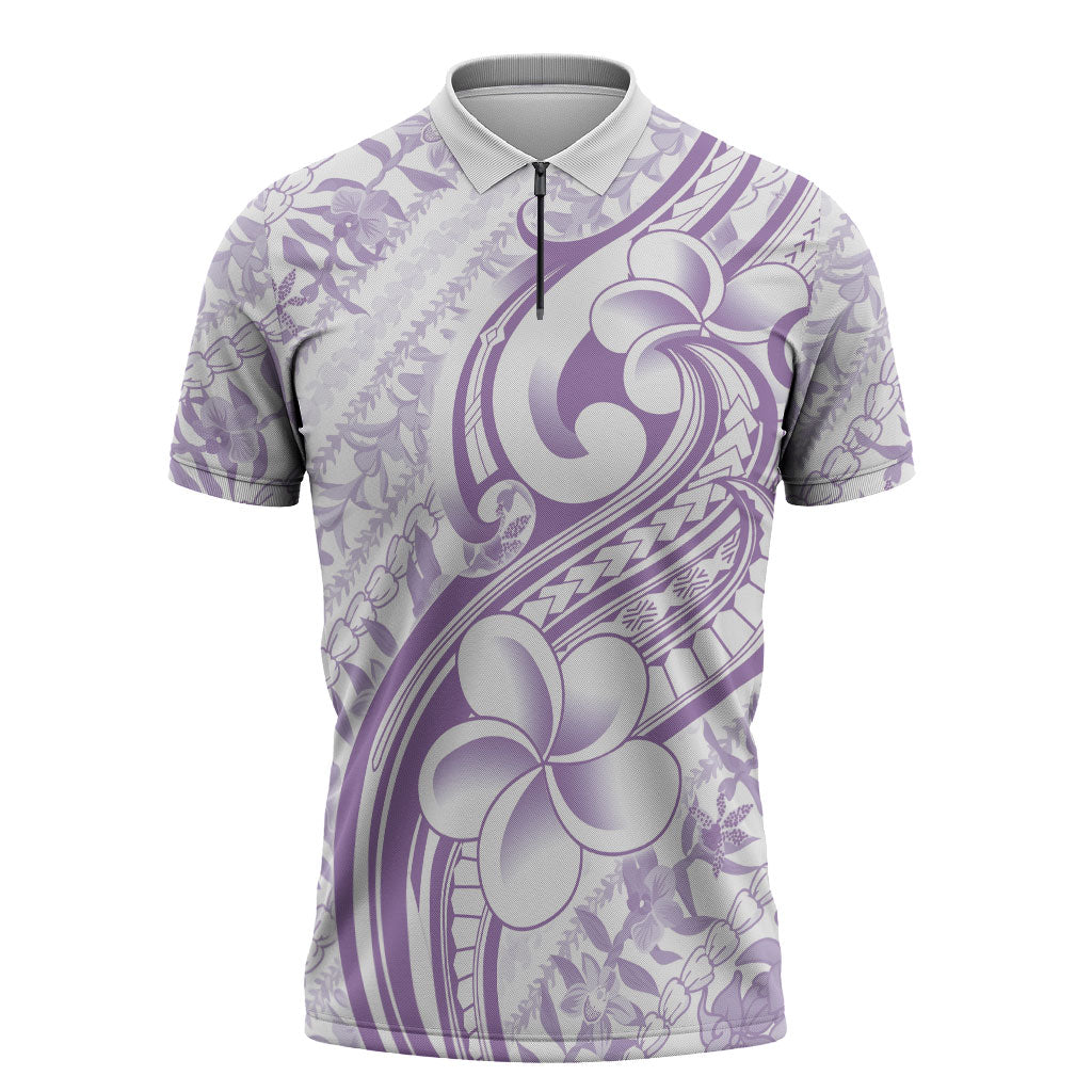 Hawaii Plumeria Lokelani Pikake Lei Zipper Polo Shirt Poni Polynesian Tattoo LT9 Purple - Polynesian Pride