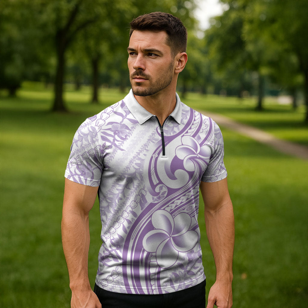 Hawaii Plumeria Lokelani Pikake Lei Zipper Polo Shirt Poni Polynesian Tattoo LT9 - Polynesian Pride