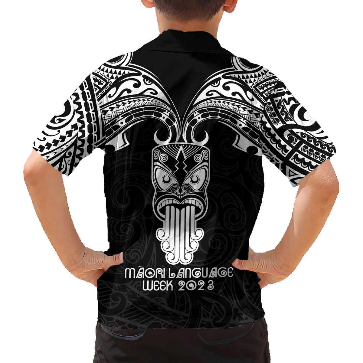 New Zealand Te Reo Maori Family Matching Short Sleeve Bodycon Dress and Hawaiian Shirt Kia Kaha Maori Language Week Black Style LT9 - Polynesian Pride