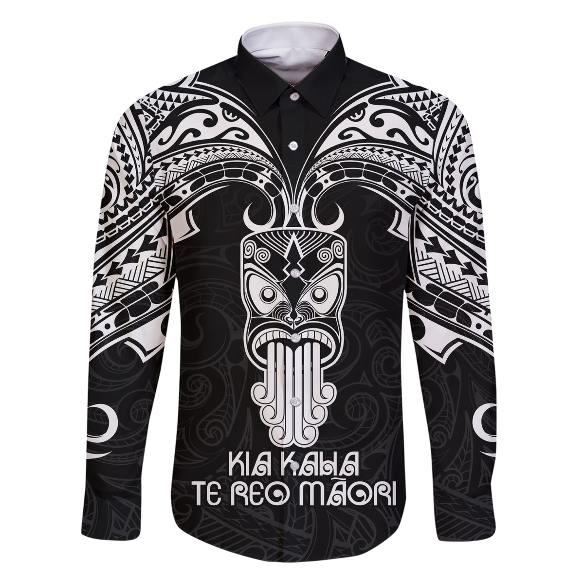 New Zealand Te Reo Maori Family Matching Short Sleeve Bodycon Dress and Hawaiian Shirt Kia Kaha Maori Language Week Black Style LT9 Dad's Shirt - Long Sleeve Black - Polynesian Pride