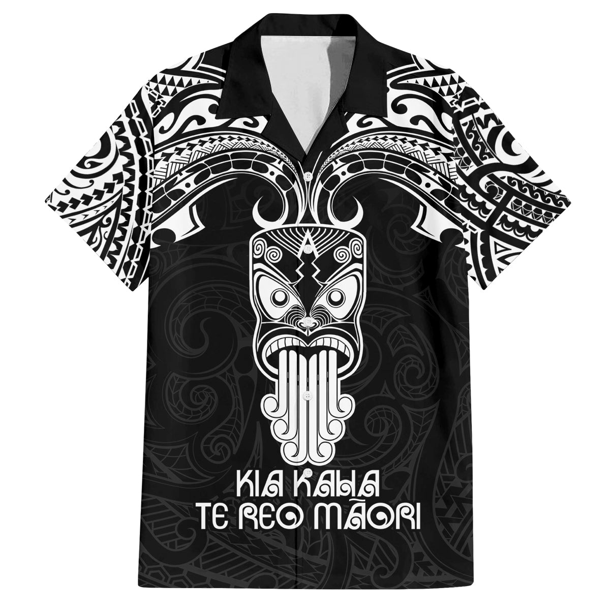 Personalised New Zealand Te Reo Maori Family Matching Long Sleeve Bodycon Dress and Hawaiian Shirt Kia Kaha Maori Language Week Black Style LT9 Dad's Shirt - Short Sleeve Black - Polynesian Pride