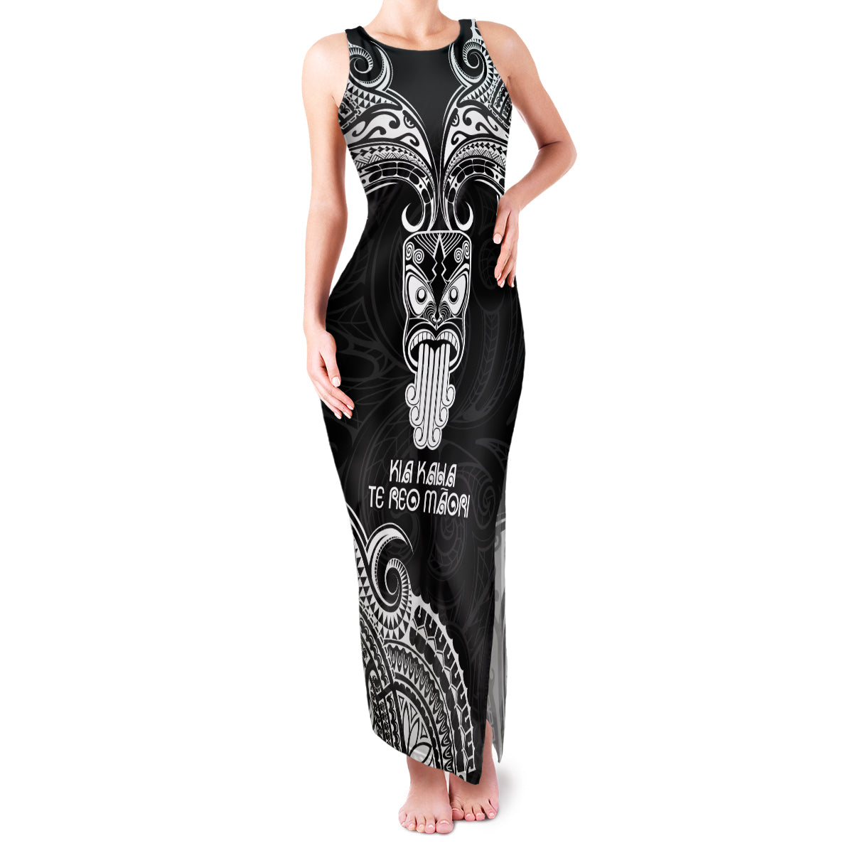 Personalised New Zealand Te Reo Maori Family Matching Tank Maxi Dress and Hawaiian Shirt Kia Kaha Maori Language Week Black Style LT9 Mom's Dress Black - Polynesian Pride