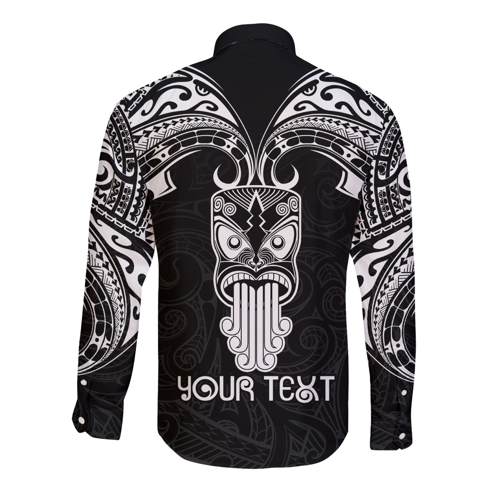 Personalised New Zealand Te Reo Maori Long Sleeve Button Shirt Kia Kaha Maori Language Week Black Style LT9 - Polynesian Pride