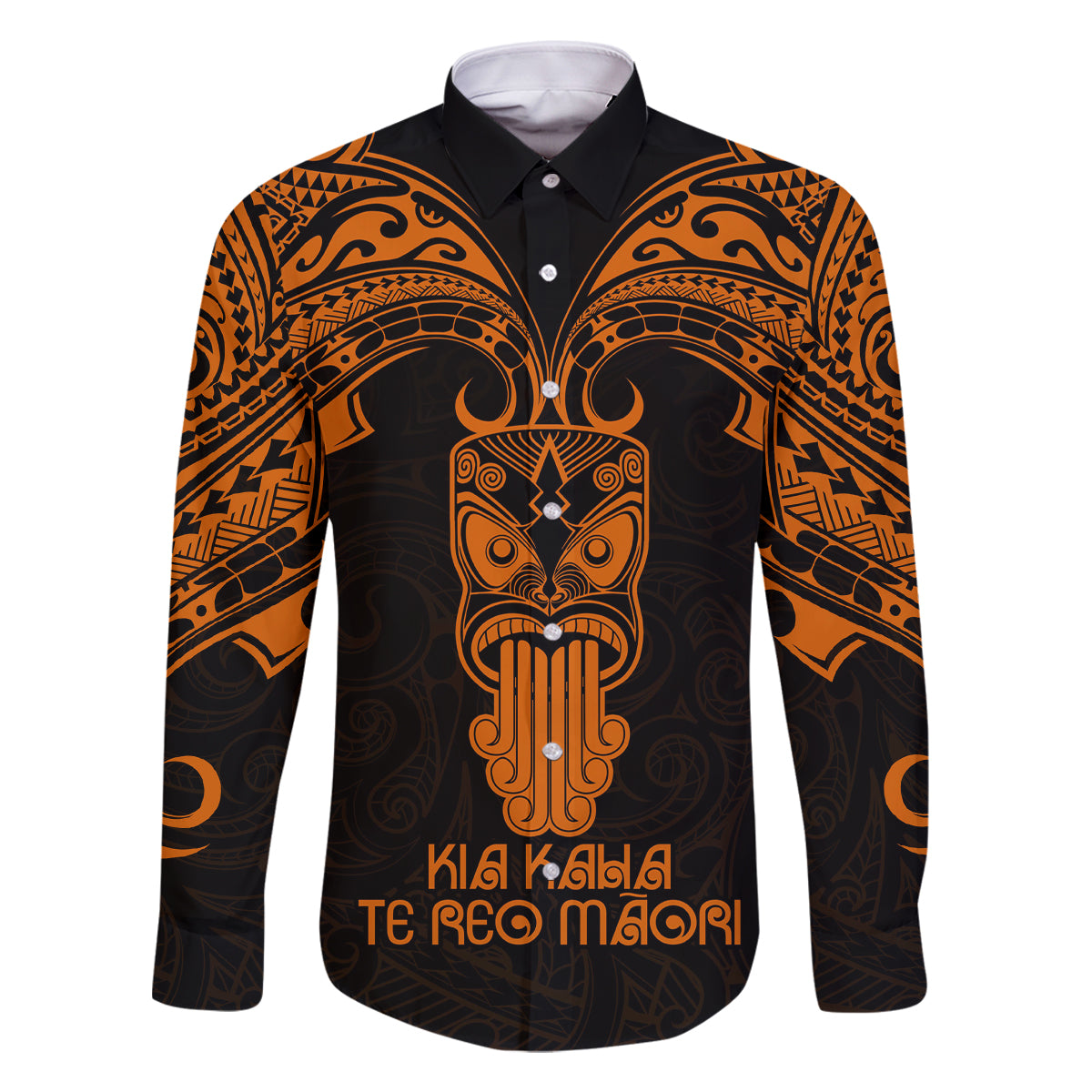 Personalised New Zealand Te Reo Maori Family Matching Off Shoulder Maxi Dress and Hawaiian Shirt Kia Kaha Maori Language Week Gold Style LT9 Dad's Shirt - Long Sleeve Gold - Polynesian Pride